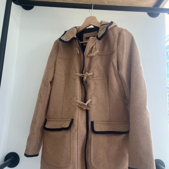 Tommy Hilfiger Women's Wool Duffle Coat in Camel with Navy Blue Piping Size XS - Picture 4 of 6